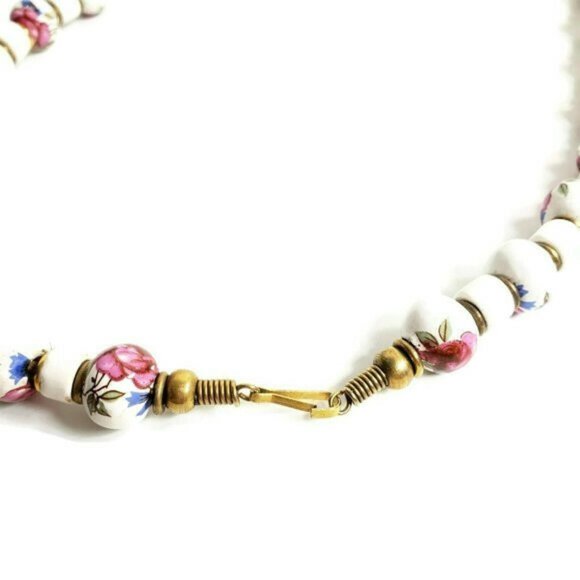 Vintage 60s Rose Flower Ceramic Necklace - Picture 8 of 8